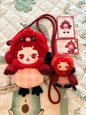Skullpanda Red Plush Crossbody Bag with Matching Mini Doll